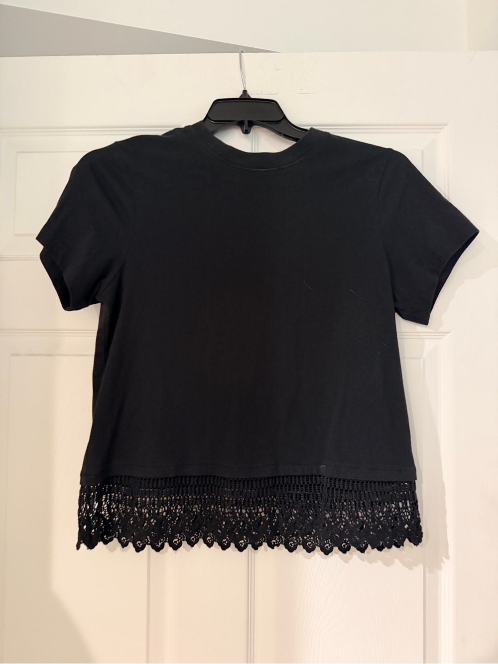 Sanctuary Black Short Sleeve Tee with Crochet Hem